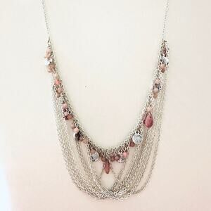Draped Silver Necklace with charms and beads